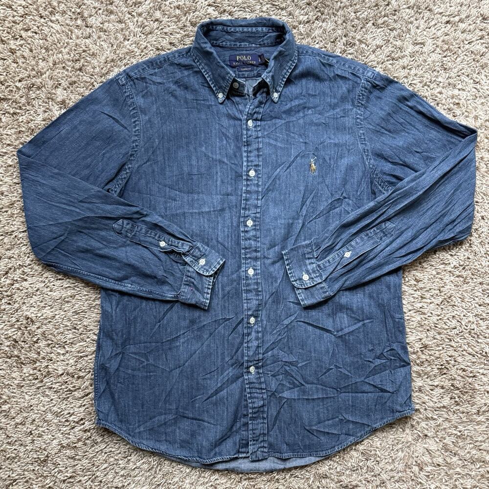 Polo Ralph Lauren Blue Denim Button Up LongSleeve Shirt Men’s Size Large